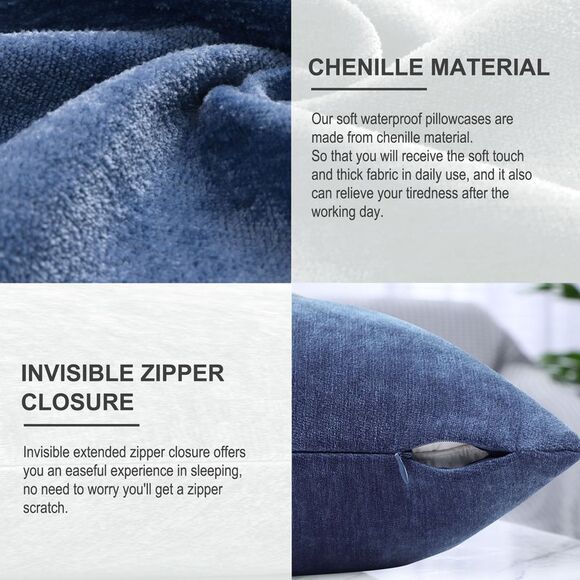 Chenille Throw Pillow Covers Cushion Water Repellent 12"x20" Navy Blue - Picture 5 of 6